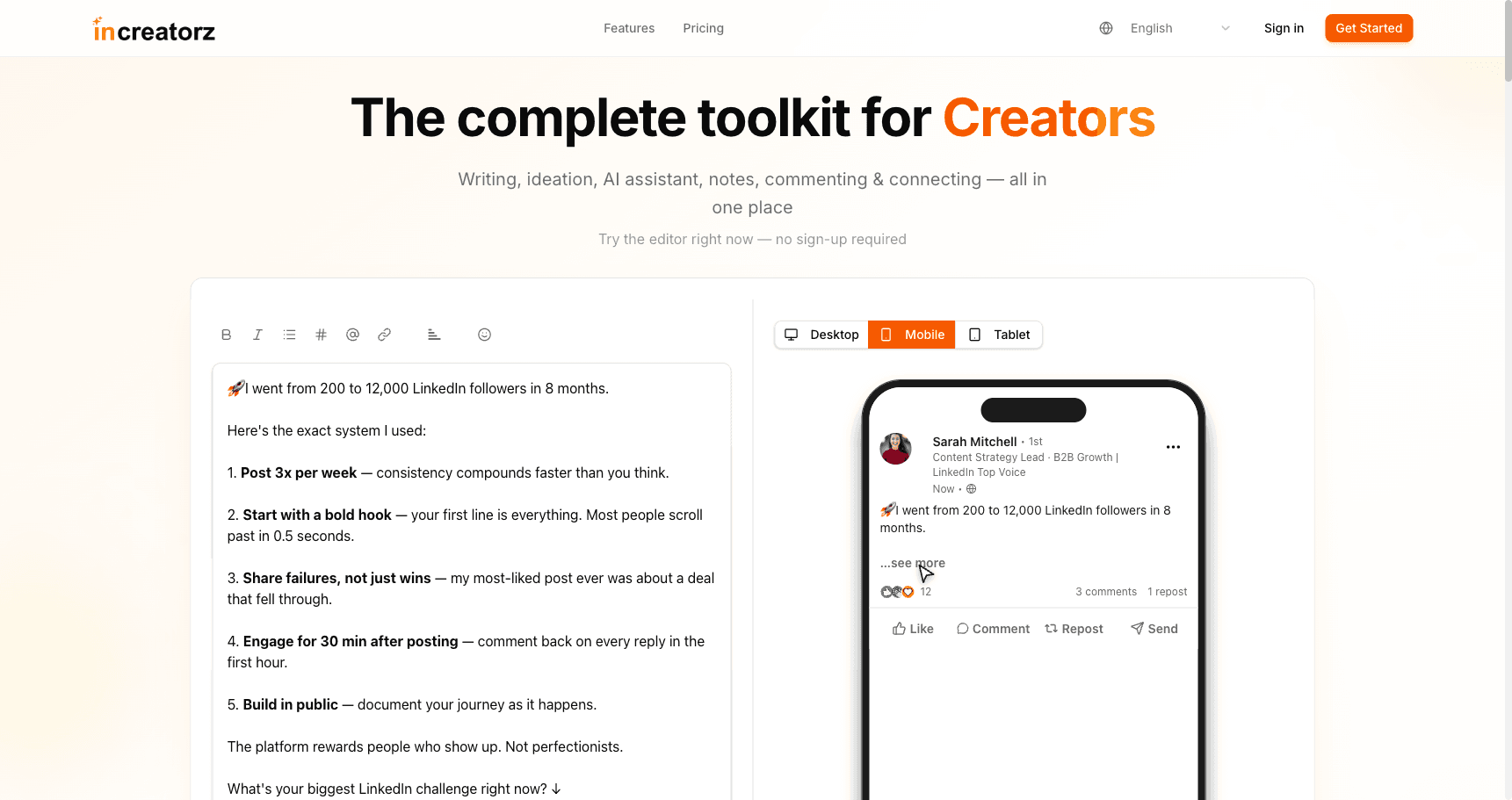 Screenshot of InCreatorz
